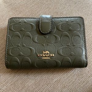 Coach embossed leather army green wallet
